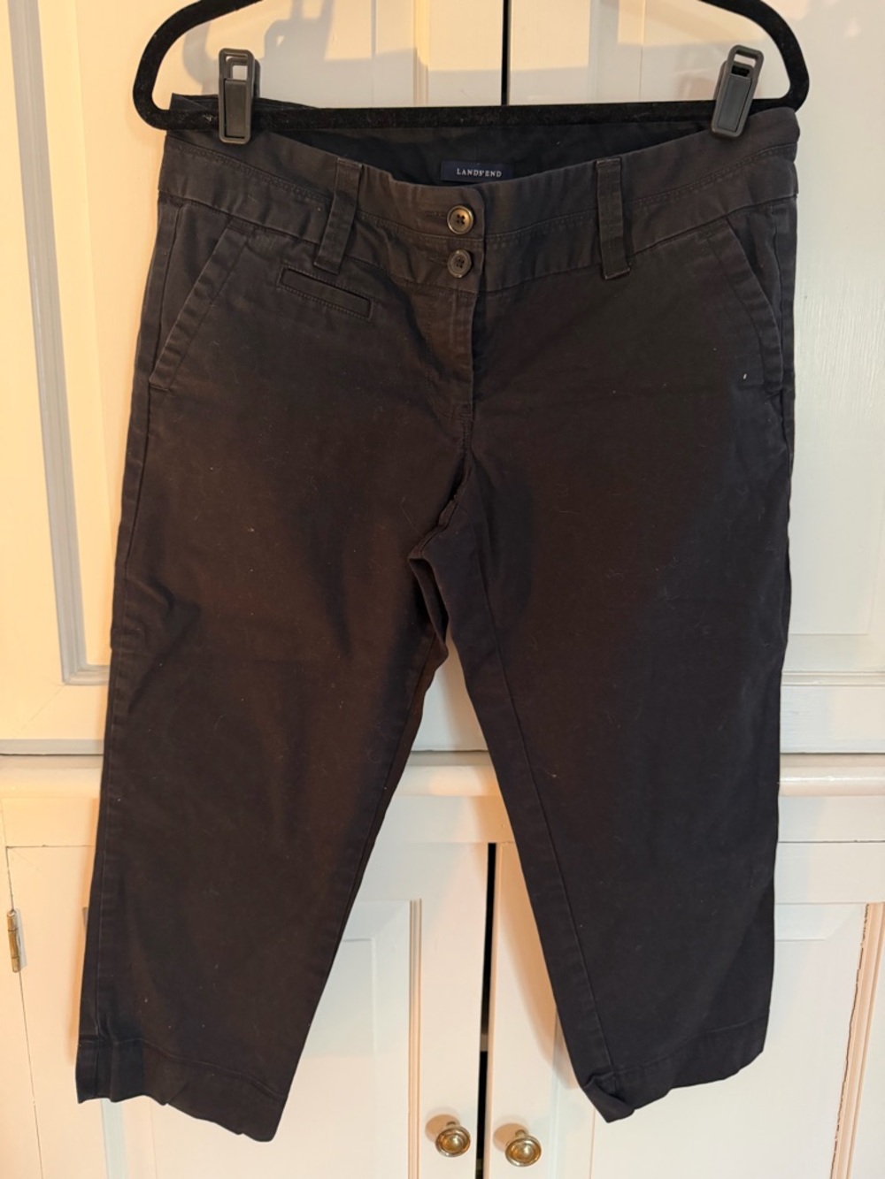 Lands’ End Chino Capri Pants 10 Petite Black Cropped Women’s Work